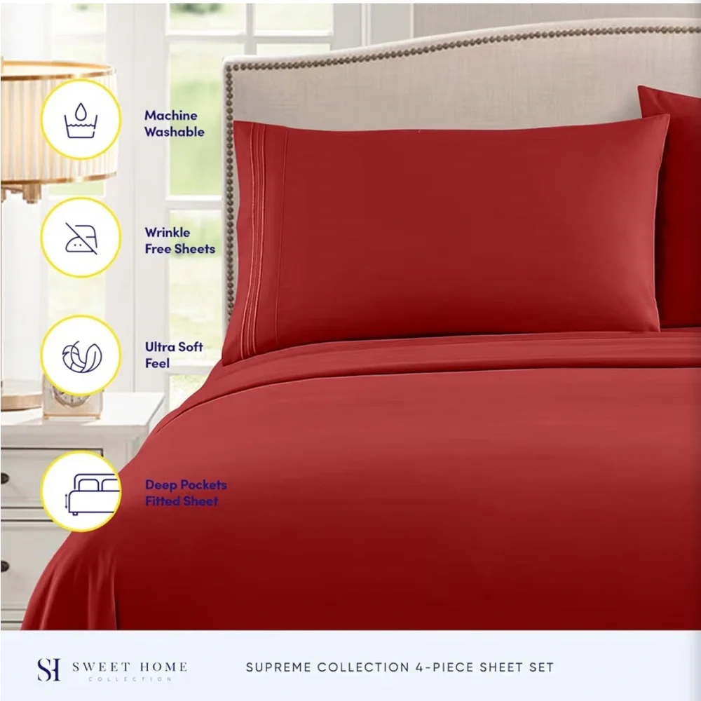 Queen Size Red Bedding Sheet Set - Classic Comfort